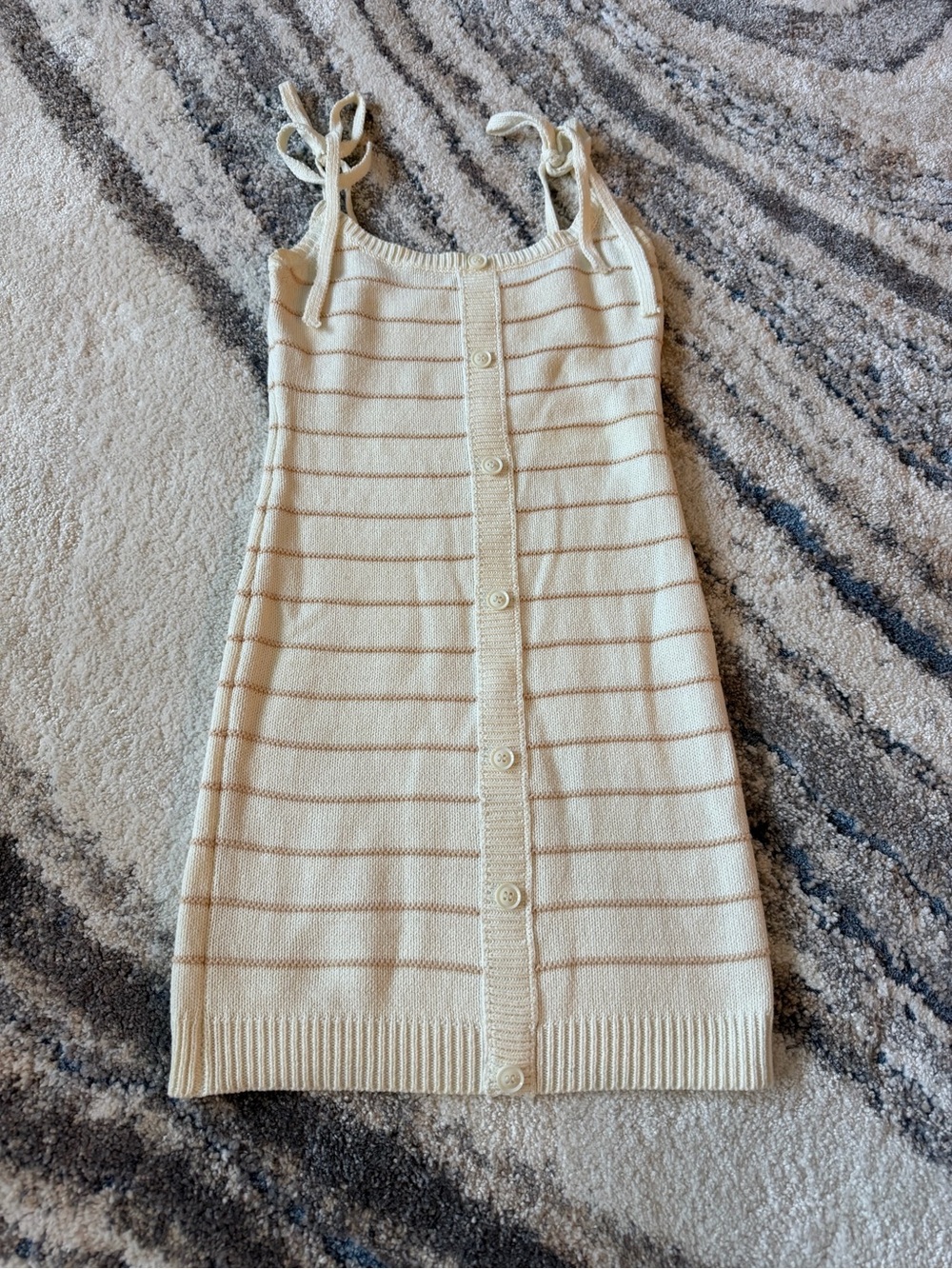 Cream Striped Knit Tie-Shoulder Mini Dress